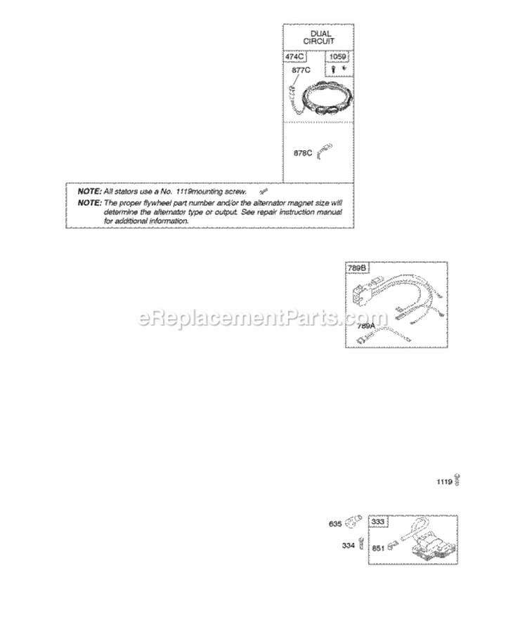 Alternator Ignition Diagram and Parts List for 4025A7-0224-E1  Briggs and Stratton Engine